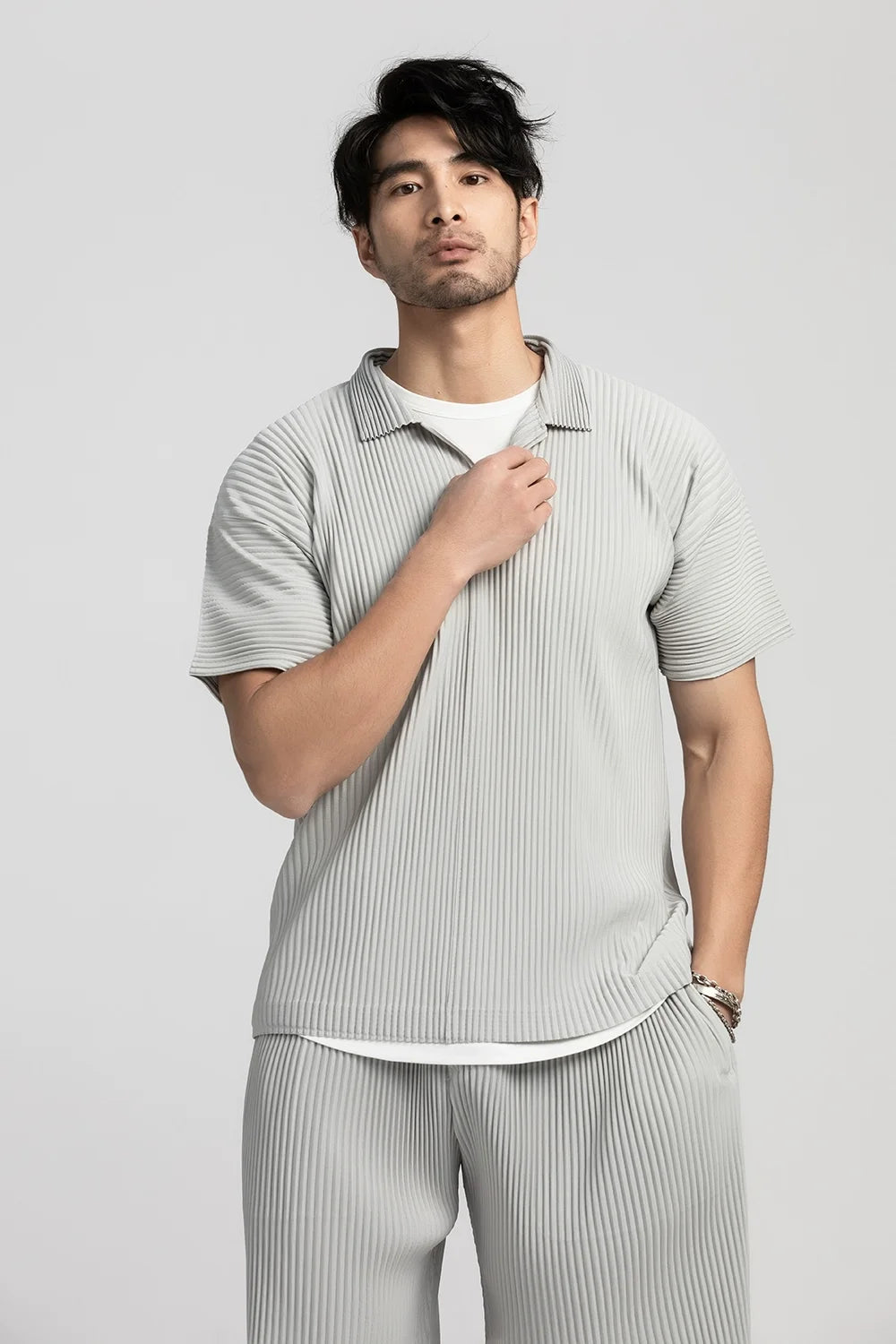 Pleated Short Sleeve Polo