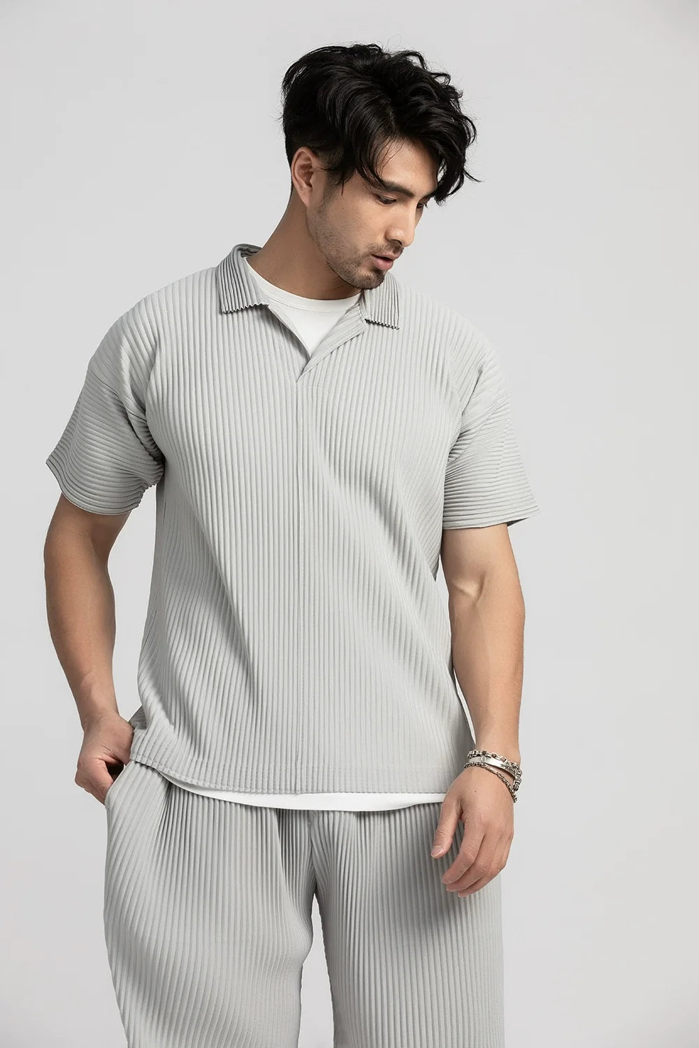 Pleated Short Sleeve Polo